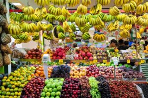 ブラジルの市場に並ぶ果物